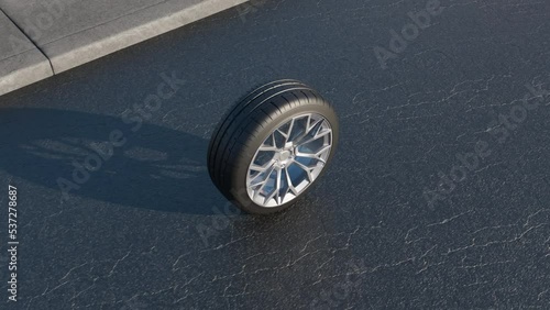 Car Tire For Advertising Purpose

A car tire driving on an asphalt road.
