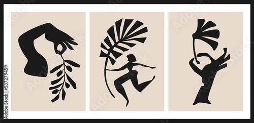 abstract minimalist black beige modern art posters set, vector illustration graphic prints