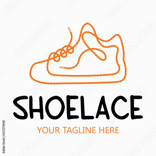 Laces Sneaker Shop logo or emblem. Shoelace vector isolated sign.