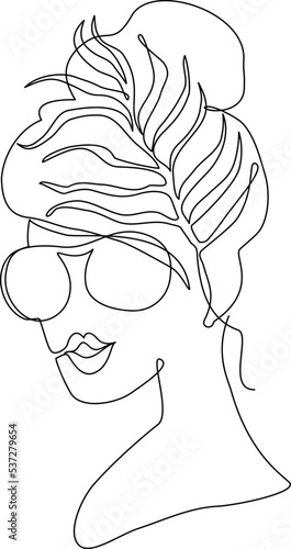 one line female portrait , vector illustration