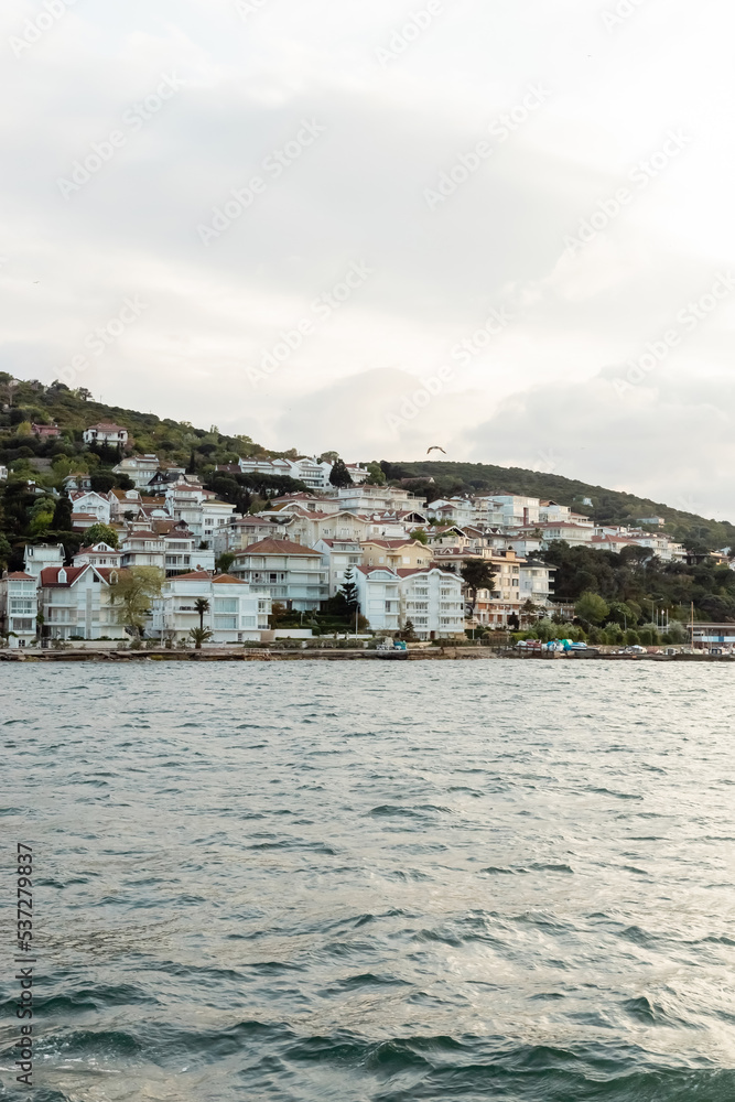 white and modern turkish houses near seaside on princess islands in turkey.