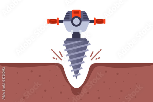 two-handed iron drill for digging a hole in the ground. flat vector illustration.