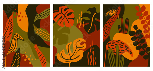 abstract hills floral foliage organic shapes scenery modern art landscape, bright bold botanical abstractive prints, vector illustration graphic