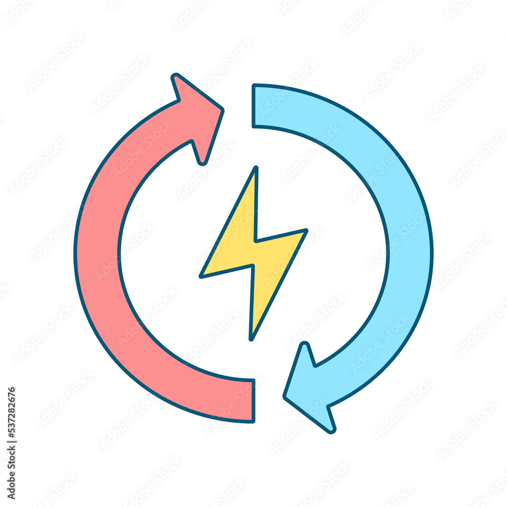 Renewable energy RGB color icon. Saving power. Flow resource. Prevent global warming and climate change. Isolated raster illustration. Simple filled line drawing Renewable energy RGB color icon. Saving power. Flow resource. Prevent global warming and climate change. Isolated raster illustration. Simple filled line drawing