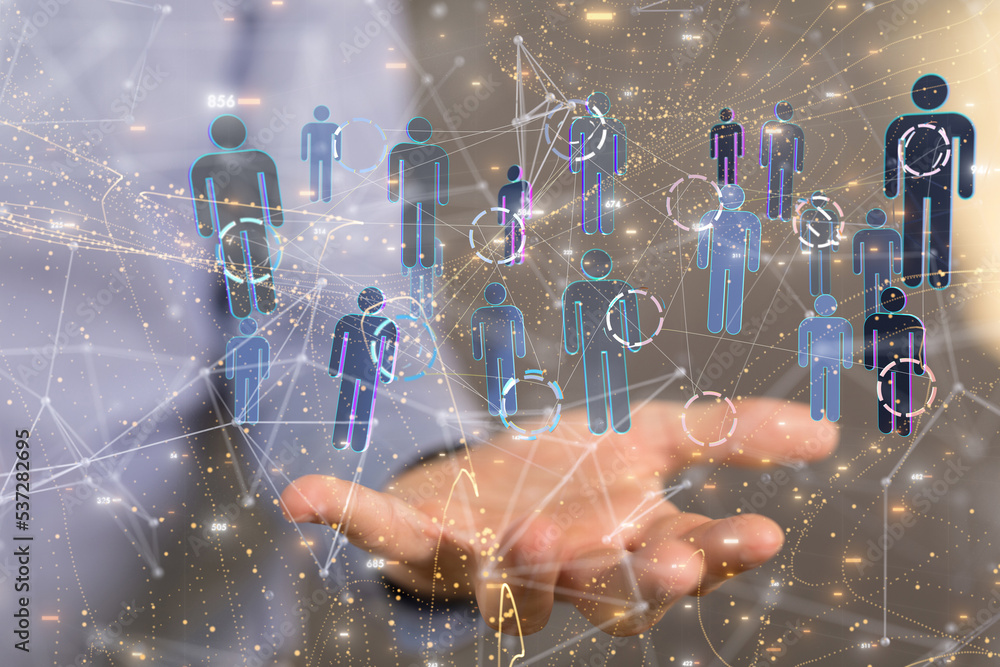 holding 3D rendering group of blue people holding 3D rendering group of blue people