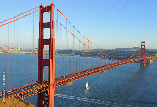 Fototapeta Naklejka Na Ścianę i Meble -  Seascape with Golden Gate Bridge from Marin Headlands. San Francisco, California