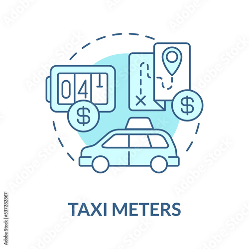 Taxi meters turquoise concept icon. Calculating device. Delivery business abstract idea thin line illustration. Isolated outline drawing