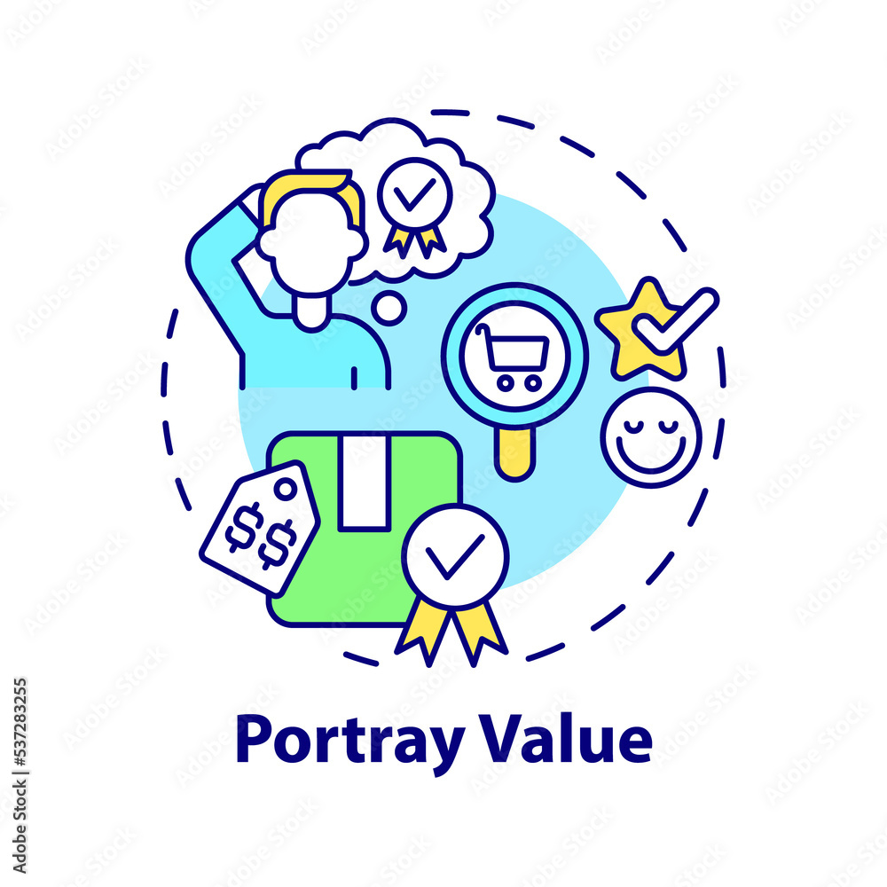 Portray value concept icon. Smart pricing strategy abstract idea thin line illustration. Consider consumer demand. Isolated outline drawing