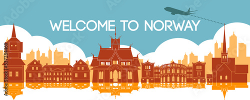 Norway famous landmarks by silhouette style,vector illustration