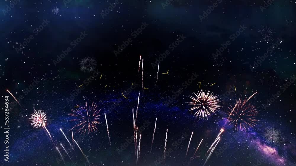 Happy New Year 2026 Text Typography Particles Fireworks Explosion
