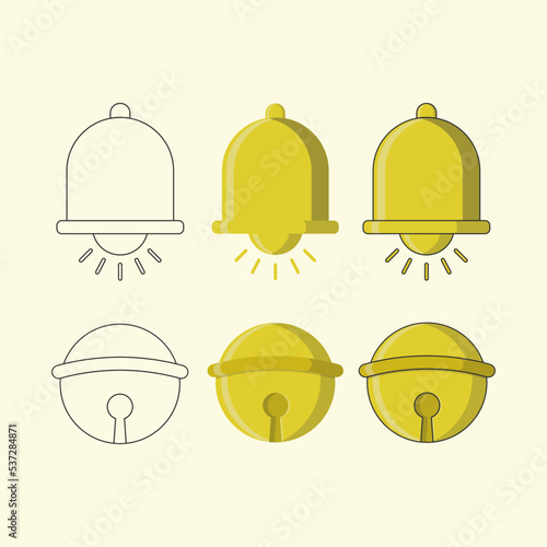 Bell clipart vector illustration, flat bell icon with line art and coloring.
