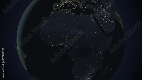 Seamless looping animation of the earth at night zooming in to the 3d map of Eritrea with the capital and the biggest cites in 4K resolution photo
