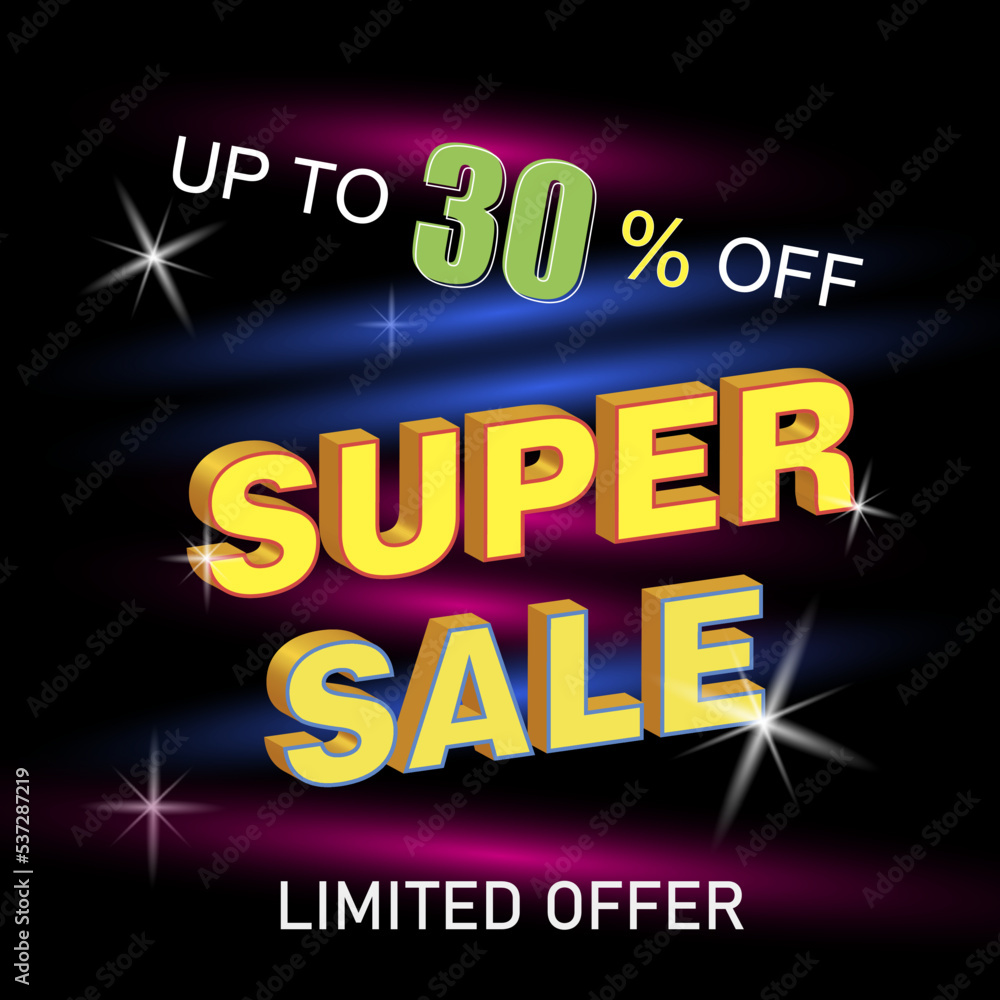 Advertising banner. A sale offer for a store and business with a 30% discount. Vector image, 3d.