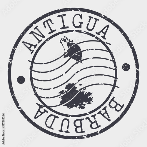 Antigua and Barbuda Silhouette Postal Passport. Stamp Round Vector Icon Map. Design Travel Postmark. 
