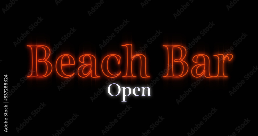 Image of neon beach bar open on black background