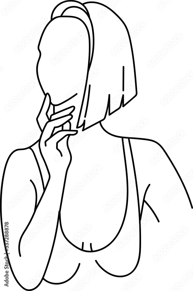 Line bob hair woman in bra vector illustration. Line bob hair woman in bra vector illustration.