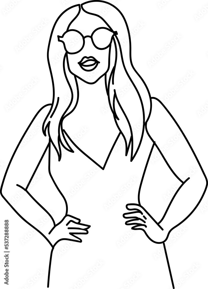 Line art confident woman akimbo vector illustration. Line art confident woman akimbo vector illustration.