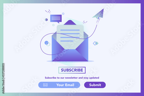 Newsletter illustration concept. Mail concept illustration. Emailing, Digital marketing. Get in touch, initiate contact, contact us… Email marketing, web chat, Subscribe concept. photo