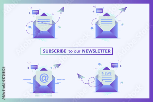 Newsletter illustration concept. Mail concept illustration. Emailing, Digital marketing. Get in touch, initiate contact, contact us… Email marketing, web chat, Subscribe concept.