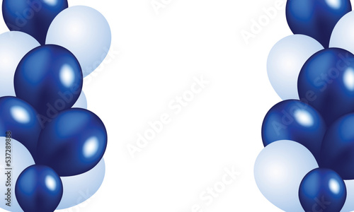 Festive banner with blue confetti and balloons	