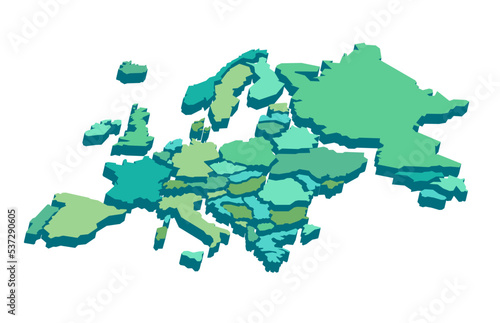 Europe 3d map isolated on white background