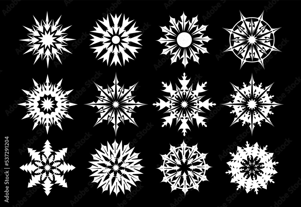 set of snowflakes shapes seamless pattern black and white colour set of snowflakes shapes seamless pattern black and white colour