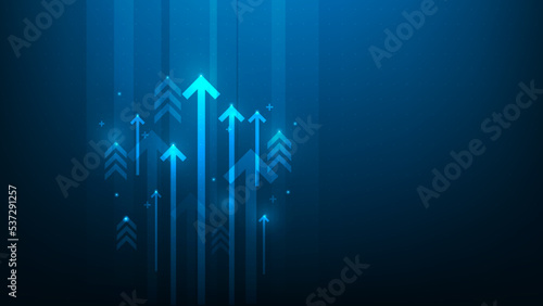 business growth arrow up digital on blue dark background. vector illustration hi-tech. investment graph technology circuit to success. financial data technology strategy.market chart profit money.