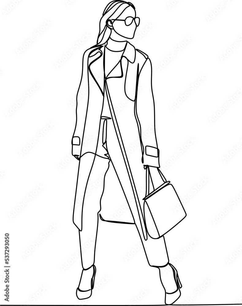 Fashion Woman Abstract Line Art Drawing. Elegant Female Silhouette Minimal Line Ilustration for Fashion Design. Woman in Trendy Linear Style Art Design for Posters, Prints, Social Media. 