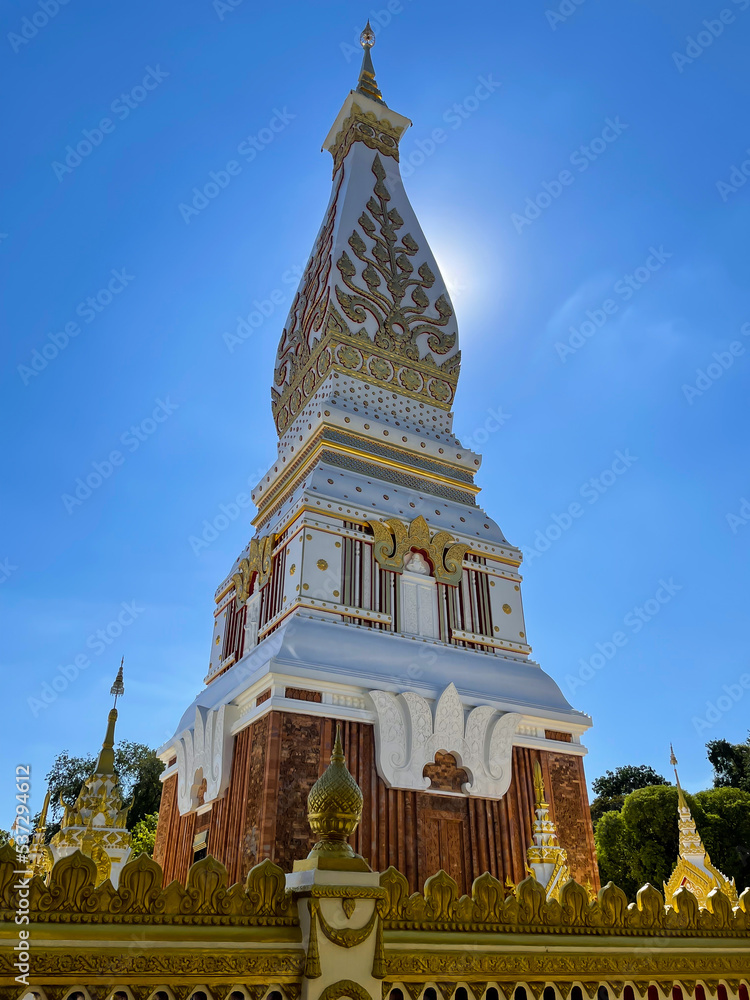 Naklejka premium Nakhon Phanom Province in THAILAND. Wat Phra That Phanom. Location Along the Mekong River. Peaceful and Believe in Buddhism. Blue Sky Colorful.