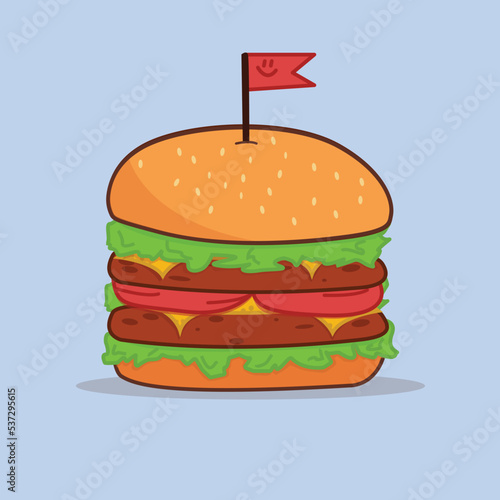 Burger. Flat vector icon illustration juicy tasty hamburger  cheeseburger isolated on white background.