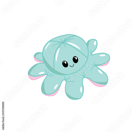 Cute cartoon animals. stuffed octopus. blue octopus. Vector plush toy isolated on white background.