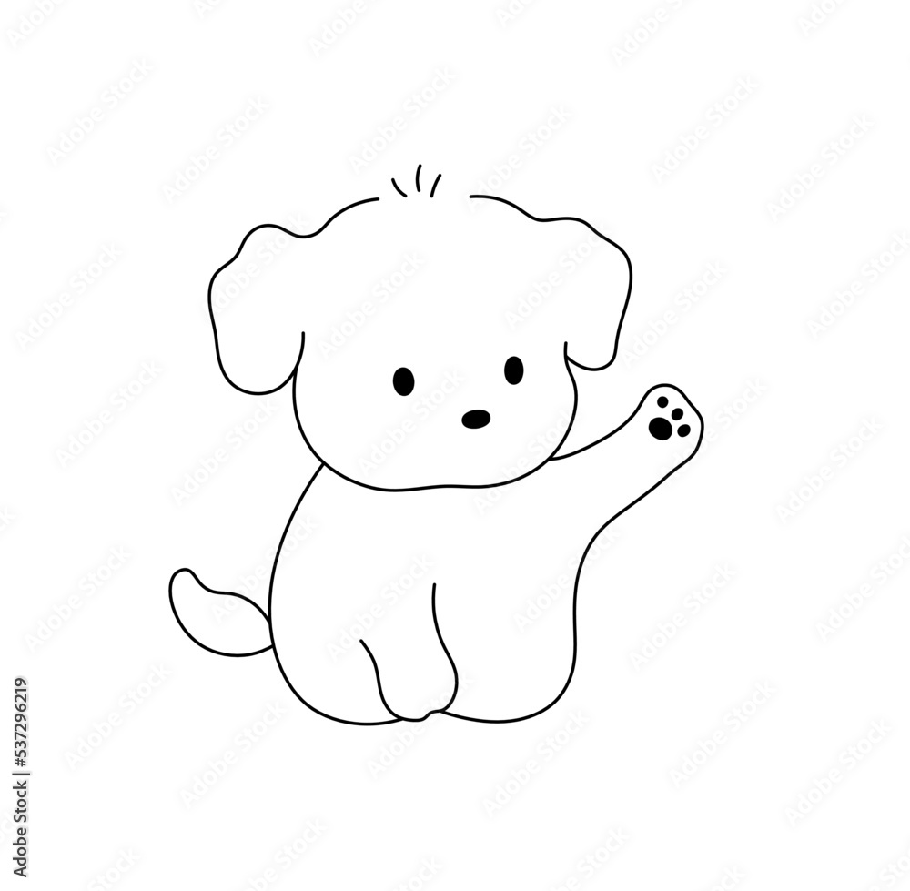 Vector isolated cute cartoon sitting puppy dog with its paw up colorless  black and white contour line easy drawing Stock Vector | Adobe Stock