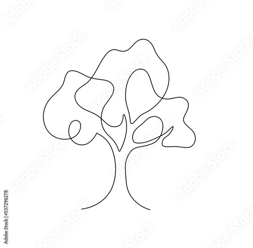 Vector isolated one single line tree with crown colorless black and white contour line easy drawing