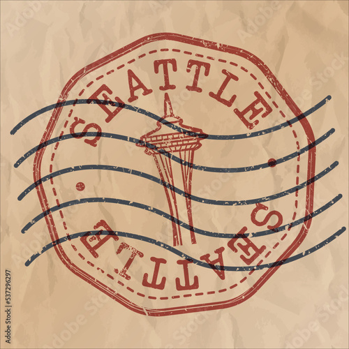 Seattle Washington, USA Stamp City Travel Passport. Design Retro Symbol Country. Old Vintage Postmark.