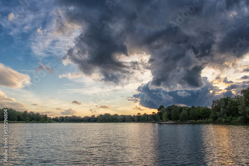 Summer sunset on the lake, Ingolstadt, baggersee