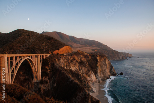 Historical Bixby Bridge in Big Sur during the sunset, California 