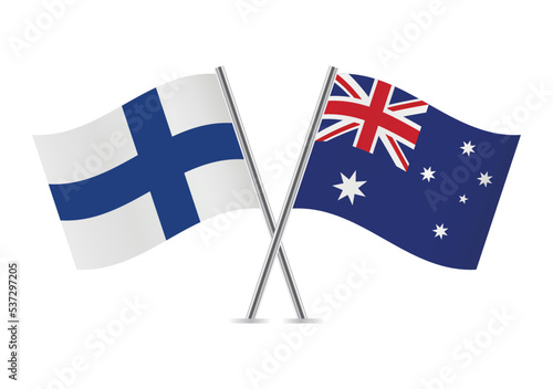 Finland and Australia crossed flags. Finnish and Australian flags on white background. Vector icon set. Vector illustration.