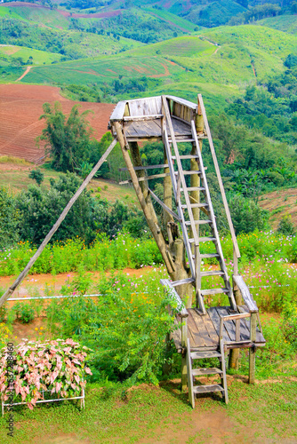 wooden bridge over the mountain