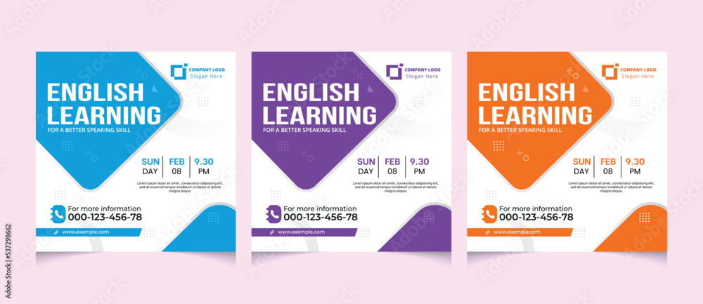English learning social media advertisement post template design for any English learning institute