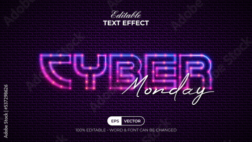 Cyber monday text effect neon style. Editable text effect.