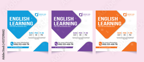 English learning social media advertisement post template design for any English learning institute