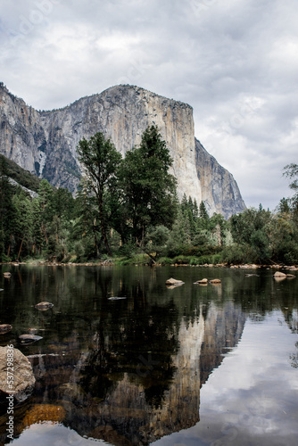 Yosemite valley. Stunning scenery of mountains and forests in Yosemite National park in a cloudy day  California