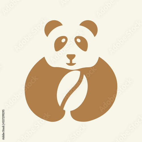 Panda Coffee Logo Negative Space Concept Vector Template. Panda Holding Coffee Symbol
