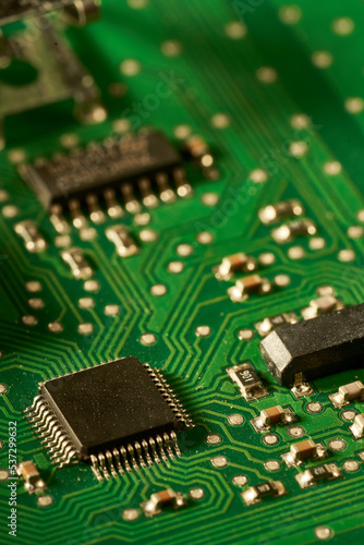 electronic components and circuits on motherboard