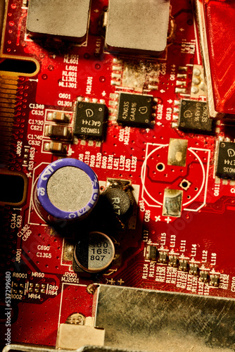 electronic components and circuits on motherboard