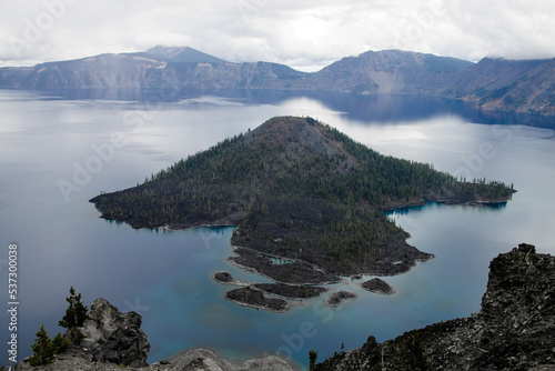 Scenic view of Crater lake from Watchman peak trailhead in Crater Lake National park, Oregon