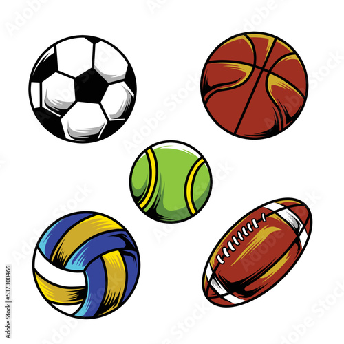 sports ball set vector design illustration  can be used for sports book designs  posters  merch  t-shirt designs  etc.