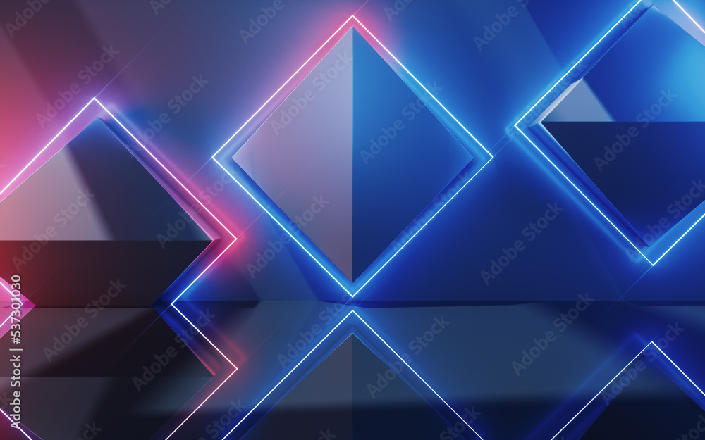 Abstract geometric structure with glowing neon lines, 3d rendering. Abstract geometric structure with glowing neon lines, 3d rendering.