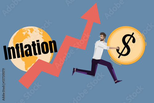 business man keep money run away from world inflation