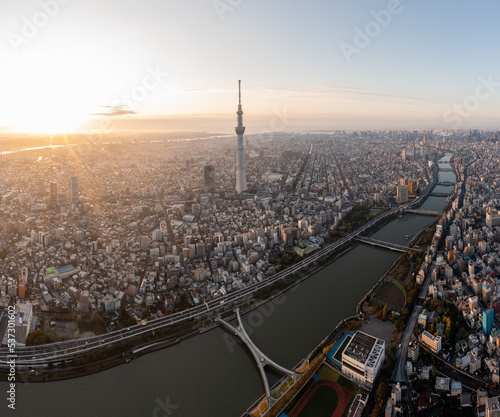 Canvas Print High altitude panoramic view over Tokyo city Japan in the morning